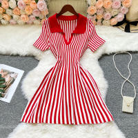 YuooMuoo Vestido Corto A-Line De Moda Y2K Para Mujer Manga Corta Estilo Casual Rayado Tejido Suave Vestido De Verano Para Calle Mujeres - details 4