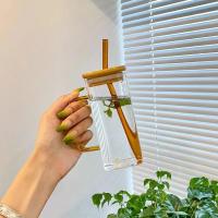 Vaso De Vidrio Transparente Con Tapa De Bambú Y Pajita De Color Para Bebidas Resistentes Al Calor De 301-400ml Vaso Grande Para Agua Leche Jugo Té De Burbujas - details 2