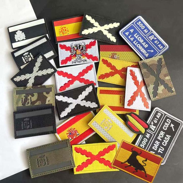 Parche Reflectante Infrarrojo De Bandera Espanola Emblema Cruz Burgundy Bordado Y PVC Táctico Militar Hebilla Para Uniformes