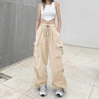 2024 Pantalones Casuales Para Mujer Tech Pantalones Sólidos Cintura Baja Con Cordón Pierna Ancha Estilo Baggy Y2k Streetwear Sobredimensionados - details 5