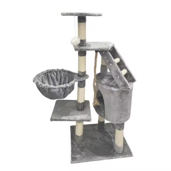 Árbol Rascador Gris 50x35x138cm Arbol para Gatos con Plataforma Torre Rascador Escalador para 2-3 Gatos Medianos Estable Rascador con Nidos Hamaca Plataformas Juguete Poste De Sisal Natural ref 51093 - 1