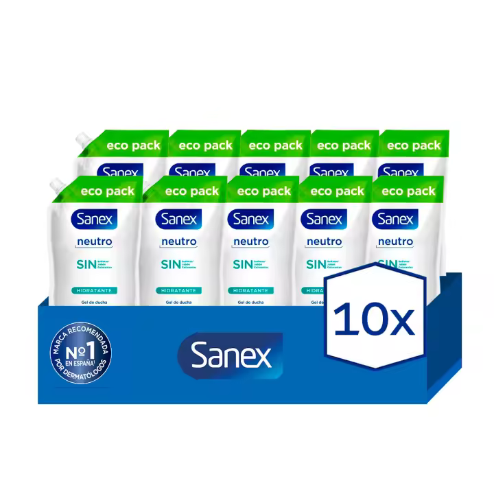 Recambio de Gel de Ducha Sanex Neutro Hidratante 950 ml. Pack 10 - 1