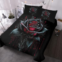 Set De Fundas Para Edredón Y Almohadas 3Pc Con Patrón De Sangre Y Tinta Rosa Romántica Y Flores Rojas Y Negras 100% Poliéster Moderno Para Cama De 1.5m a 2.2m - details 2