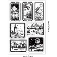 1pc Estampas Retro De Paisaje Para Scrapbooking DIY Lighthouse Montaña Bosque Vintage Silicona Transparente Sellado De Sello - details 5