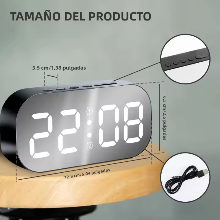 Reloj De Alarma Digital Con Luz Nocturna Dimmer De 5 Niveles Y Mostrador De Temperatura USB Moderno Para Dormitorio - 1
