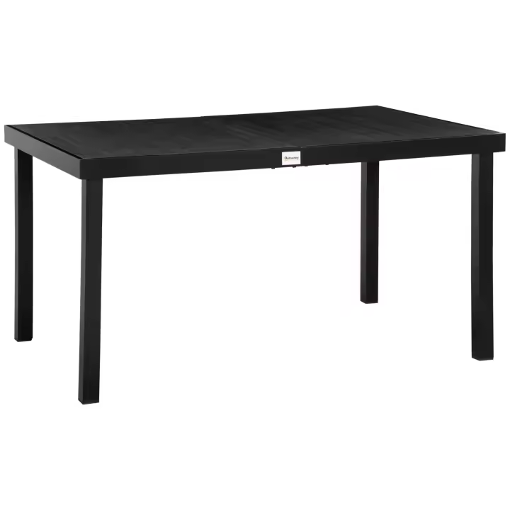Outsunny Mesa de Jardín Rectangular para 6 Personas Mesa de Comedor Exterior 140x90x74 cm con Encimera de Listones y Estructura de Aluminio para Terraza Balcón Negro - 1