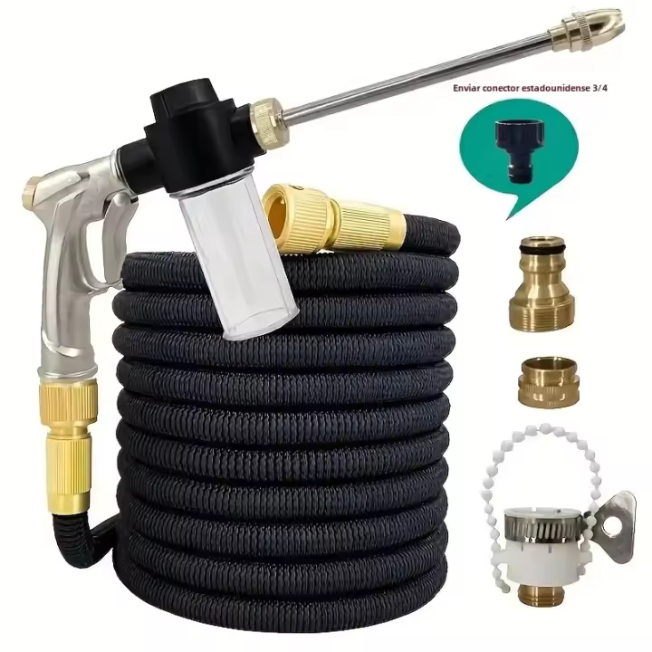 Bomba De Jardín Flexible Y Expansible De Alta Calidad Con Rojo Negro Y Blanco Nozzle De Alta Presión Para Limpieza Y Lavado De Coches - 1