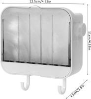 Plato de jabón montado en la pared con tapa con bisagras, plato de jabón a prueba de fugas con 2 ganchos, caja de jabón autoadhesiva bandeja de jabón de ducha para baños cocinas (blanco) - details 0