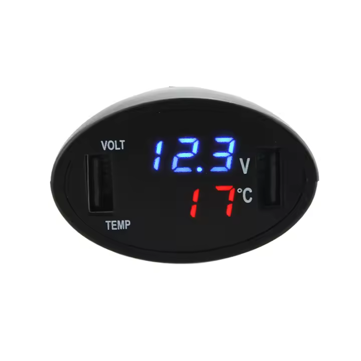 Cargador De Coche 3 En 1 USB Doble 12V Con Termómetro Y Voltímetro LED Negro Adaptador De Encendedor De Cigarrillos - 1