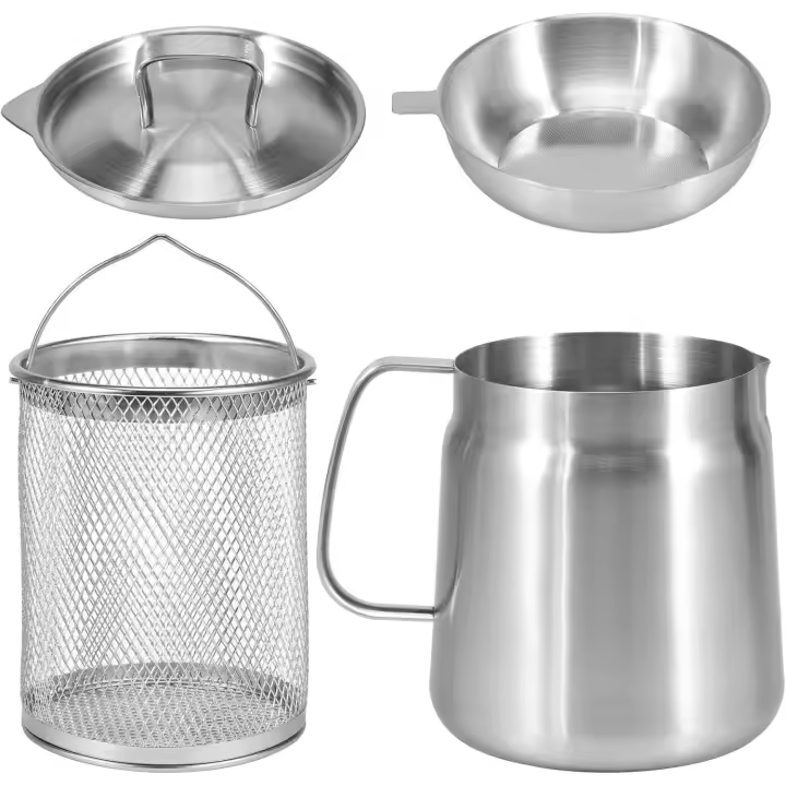Basket with Filter Lid and Frying Basket,Bacon Grease Container with Strainer Pot for Storing Frying and Cooking Grease (2L) - 1