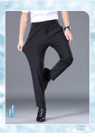 Pantalones Casuales Para Hombre Verano Delgados Elásticos Cintura Media Negro Gris Azul Estilo Clásico Coreano Formal Con Bolsillos - details 8