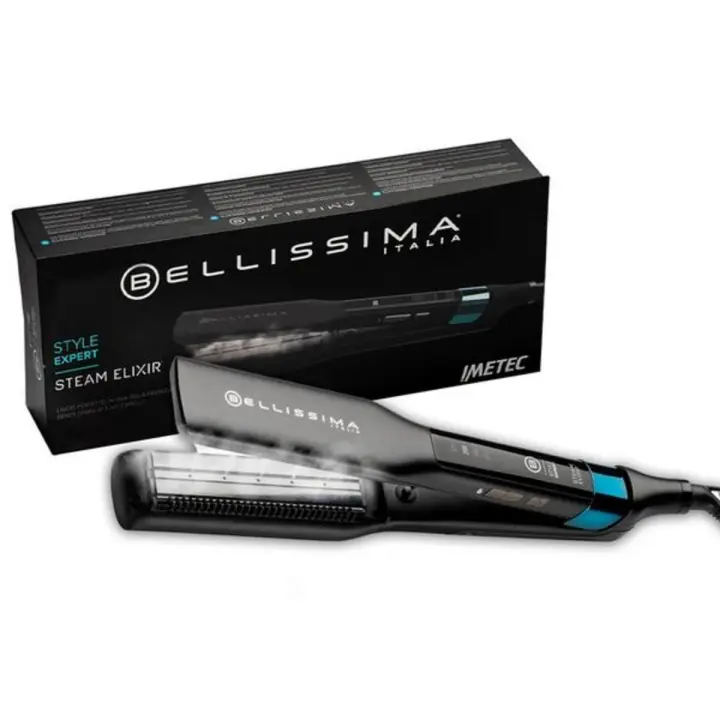 Bellissima Steam Elixir Style Expert - Plancha de Pelo con Vapor, Alisado en una Sola Pasada, Revestimiento de Cerámica y Aceite de Argán, Calentamiento Rápido, 4 Temperaturas, Alfombrilla Termoresistente - 1