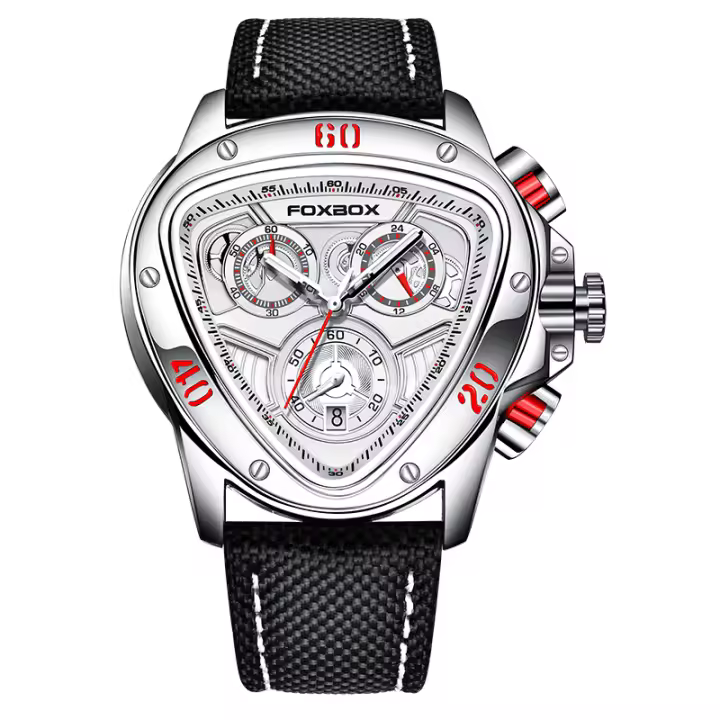 Reloj De Pulsera Masculino FOXBOX Lujo Cuarzo Creativo Gran Dial Cronógrafo Correa De Nylon Deportivo Casual Triángulo Reloj De Fecha - 1