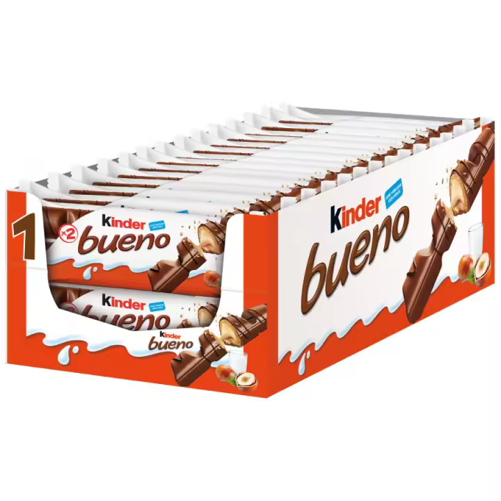 Kinder Bueno Pack de 30 unidades: Deliciosas barras de chocolate rellenas de avellana - 1