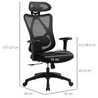 Vinsetto Silla de Oficina Giratoria con Reposabrazos 2D Silla Escritorio Regulable en Altura Reposacabezas Soporte Lumbar y Respaldo Alto Malla Transpirable 67x64x117-127 cm Negro - details 2