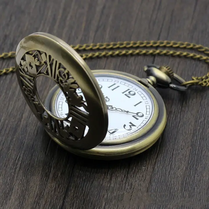 Reloj De Bolsillo Bronce Quart Para Hombres Y Mujeres Tema Retro Alice Colgante De Reloj Fob Reloj De Cuarzo Regalo Unisex - 1
