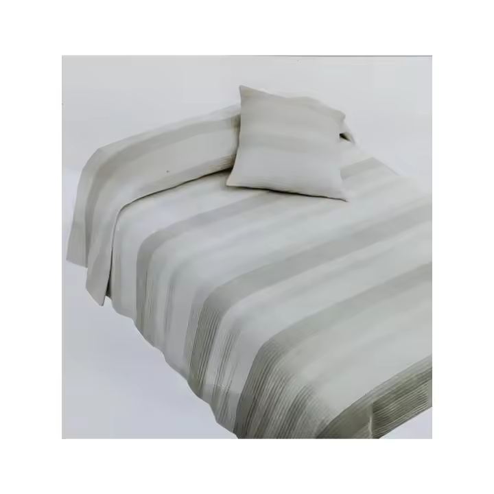 Futonia Colcha Cama 100% Algodón Rayas Beige Gris Crudo Queen King Size - 1