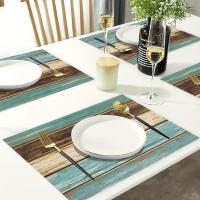 4pcs Modernos Tapetes De Comedor De Arte Abstracto Textura De Madera Y Mármol Pintura Al Óleo Decoración De Hogar Juego Familiar De Utensilios De Mesa - details 3