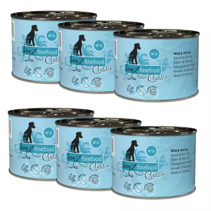 Comida Húmeda para Perros con Caza y Arenque, 200g, Pack de 6 Latas - ANIMALUJOS - 1
