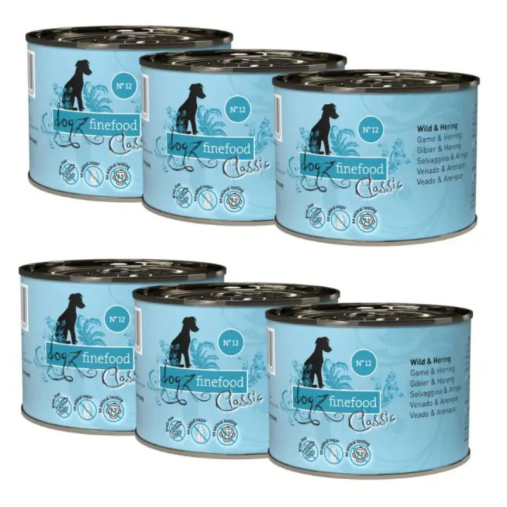 Comida Húmeda para Perros con Caza y Arenque, 200g, Pack de 6 Latas - ANIMALUJOS - 1