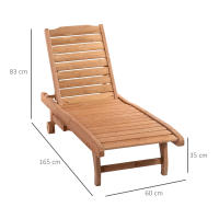 Outsunny Tumbona de Madera Exterior Silla Reclinable de Jardín con 2 Ruedas Respaldo Ajustable en 3 Niveles y 1 Bandeja Carga 130 kg para Terraza Patio Natural - details 2