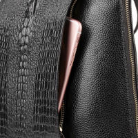 Mochila De Cuero Genuino 100% Zency Para Mujer Con Patrón De Cocodrilo Bolso De Viaje Y Escolar Con Cierre De Cremallera Bolsillos Internos Y Externos Mochila De Moda - details 12