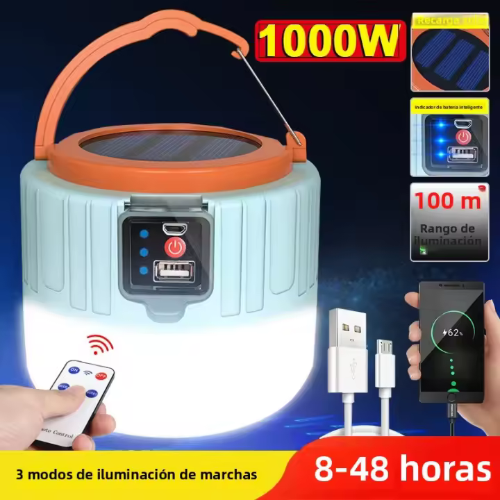 Lámpara De Camping LED Solar 1000W Recargable USB Impermeable Para Luces De Emergencia Y BBQ Camping Portátil Lanternas Para Tienda De Acampar - 1