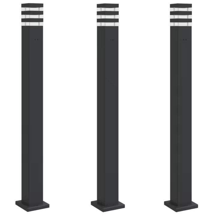 vidaXL Lámparas suelo exterior con enchufe (3 unidades) aluminio negro Dimensiones 50 cm, 80 cm, 110 cm - 1