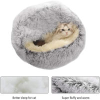 Nido De Donut Suave Y Cálido Para Perros Y Gatos 2 En 1 Con Base Antideslizante Y Espuma Cómoda Capa De Plush Para Mascotas Pequeñas - details 3