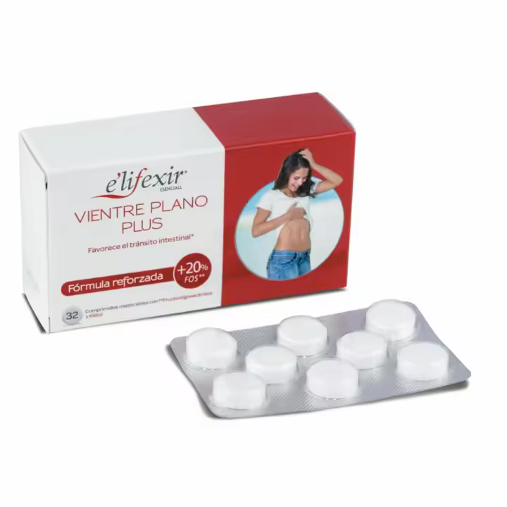 Elifexir Vientre Plano Plus - Comprimidos Masticables para Favorecer el Tránsito Intestinal, Favorece la Microflora, Con Fructooligosacáridos y Xilitol - 32 Cápsulas - 1
