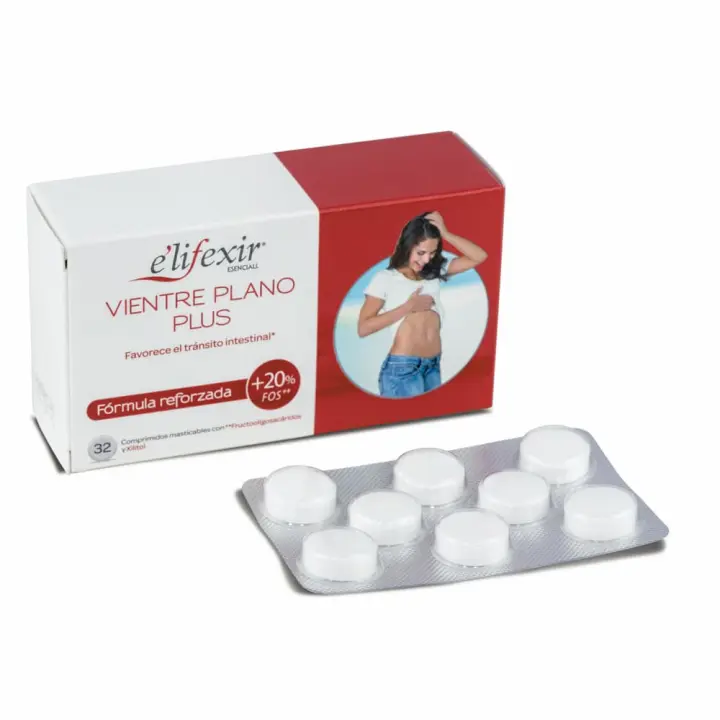 Elifexir Vientre Plano Plus - Comprimidos Masticables para Favorecer el Tránsito Intestinal, Favorece la Microflora, Con Fructooligosacáridos y Xilitol - 32 Cápsulas - 1