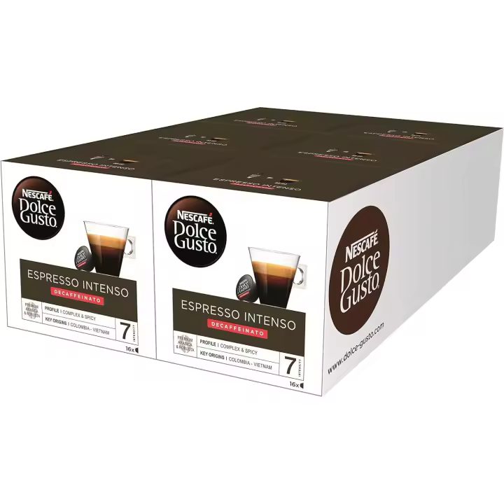 Nescafé DOLCE GUSTO Café ESPRESSO INTENSO DESCAFEINADO - Pack de 6 x 16 cápsulas - Total: 96 Cápsulas - 1