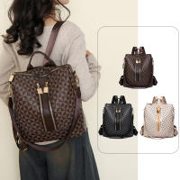 Mochila De Piel De PU Vintage Para Mujer Con Patrón De Diamantes Gran Capacidad Antirrobo Multiusos Para Salidas - details 1