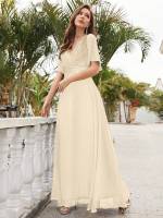 Vestido De Novia Sastre Unithorse Elegante Con Encaje Y Mariposa En Manga Chiffon Para Damas De Honor V-Neck Largo Al Piso - details 38