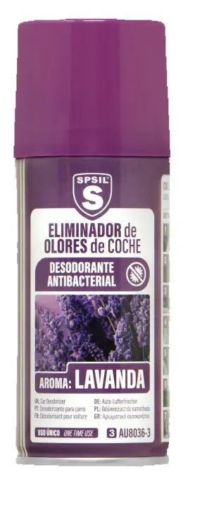Eliminador de olores de coche USO UNICO AROMA LAVANDA 150ML - 1