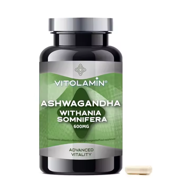 Vit Ol Amin ASHWAGANDHA 120 cápsulas vegetales. La Withania somnifera es un planta que aporta múltiples beneficios tales como relajar y equilibrar cuerpo y mente y favorecer el sueño y descanso diario. Sin gluten, sin lactosa, sin OGM, Natural y Vegano. - 1