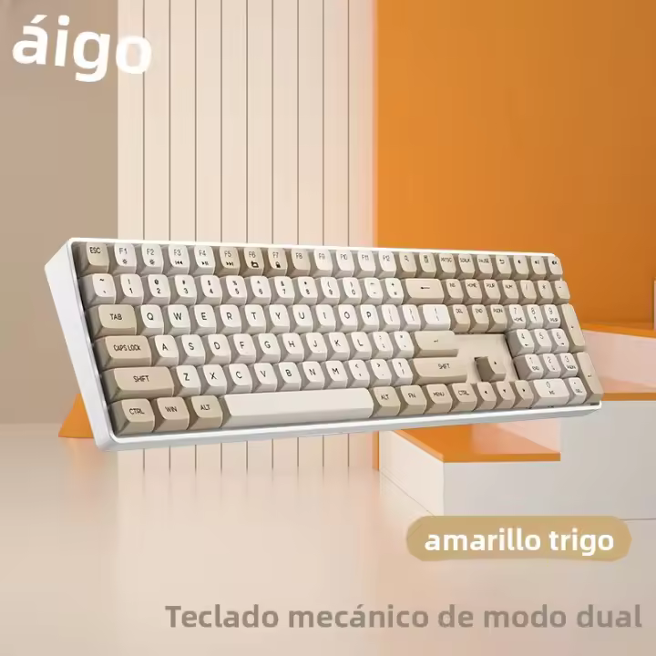 Teclado Mecánico De Juego Aigo A108 Con Cable USB Y Inalámbrico 2.4G Teclas Amarillas Hot Swap Recargable 110 Teclas Para Gamer - 1