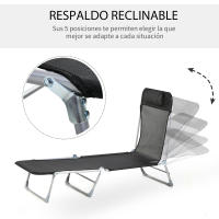 Outsunny Tumbona Plegable y Reclinable de Jardín con Reposacabezas y Respaldo Ajustable en 5 Niveles Tela de Texteline Transpirable 182x56x24,5 cm Marrón - details 7