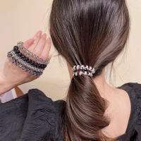 Set De 5 Scrunchies De Cordón De Teléfono Colores Gradientes Y Estampado a Cuadros Accesorios Para El Cabello Elásticos De Goma Para Mujer - details 6