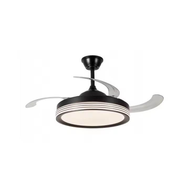 NARVI Ventilador de techo color Negro, con elegantes aros de luz, Palas transparentes retráctiles, Motor DC, Luz LED 45Wx2,  luz Regulable en intensidad y Color.  Con Memoria. Con Mando a distancia. REF. CROACIA 8982 BK - 1