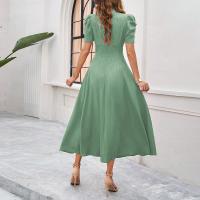 Vestido Elegante De Fiesta Para Mujer Cintura Alta A-Line De Color Sólido Con Manga Corta Estilo Francés Vestido De Cintura Cinchada Temperamento - details 24