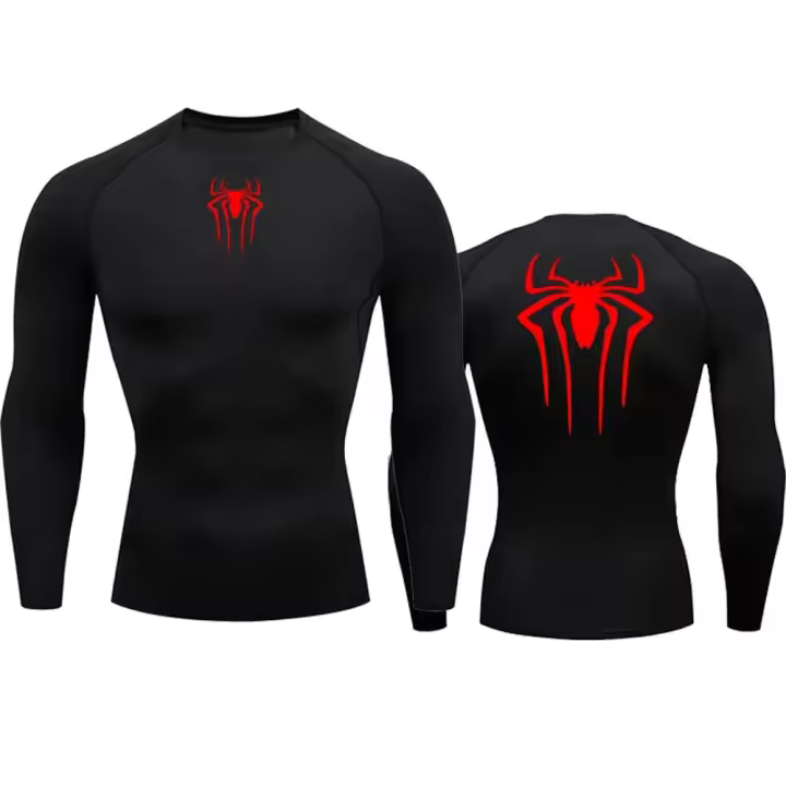 Camiseta De Compresión Para Hombre Con Estampado De Araña Deportiva Fitness Muscular Técnica De Secado Rápido Manga Larga Transpirable Para Gimnasio Y Uso Diario - 1