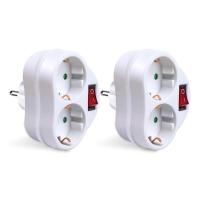 EXTRASTAR- Adaptador 2 en 1 con Interruptor y 2 Enchufes Schuko, Blanco - details 0