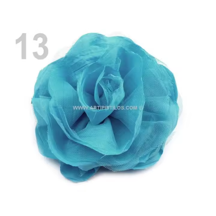 BROCHE FLOR TELA Y TUL 14 CMS. Raíz FLORES Inicio FLORES DE TELA - Adorno para Ropa Elegante - 1