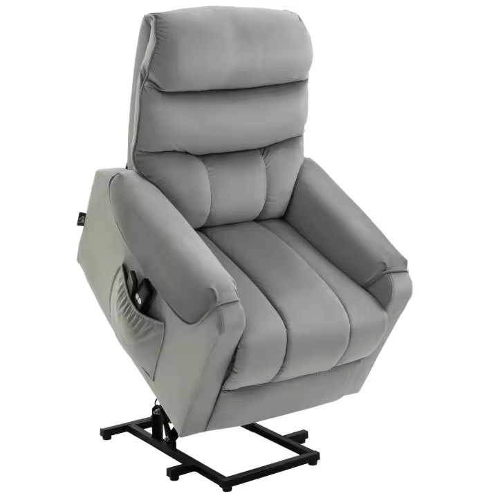 HOMCOM Sillón de Masaje Relax Sillón Levantapersonas con Reclinación Eléctrica hasta 135° Control Remoto y 8 Zonas de Masaje Tapizado en Terciopelo y Acolchado 79x97x103 cm Gris - 1