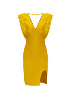 Vestido Mini De Mujer Estilo Europeo Y Americano Color Sólido V-Neck Profundo Pliegue Borde De Madera Club Casual Longitud De Pierna - details 4