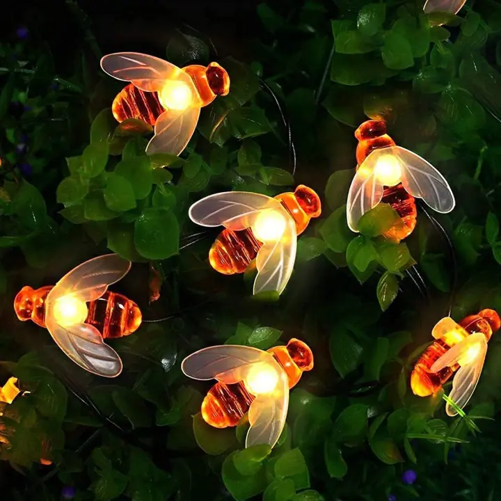 [30 LED] Luces solares para jardín, cadena de luces con forma de abeja de miel, 5 luces de jardín impermeables para exteriores e interiores para cercas, césped, patios, guirnaldas y fiestas - 1