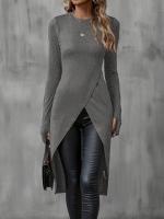 Camiseta Larga De Mujer Para Otoño 2024 Slimming Casual De Manga Regular Suave Algodón Estilo Oficina Longitud Rodilla - details 14