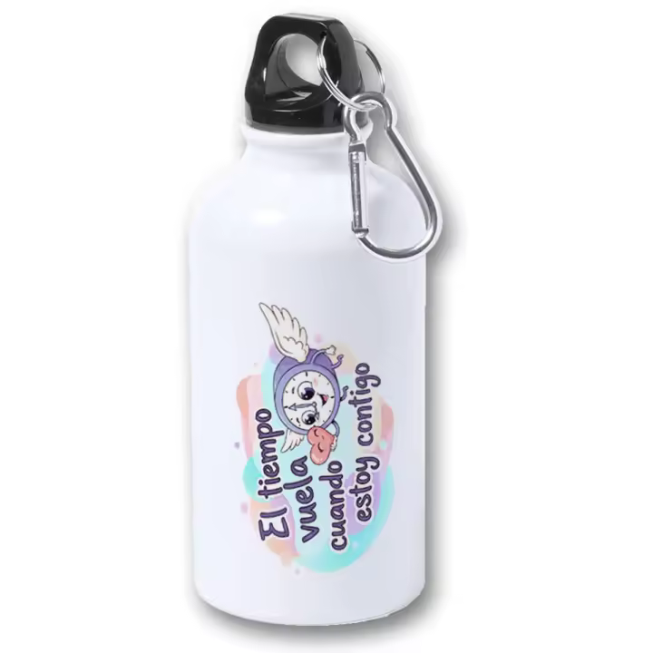 MERCHANDMANIA Bidón 400ml metálico frase bonita contigo amor san valentin aniversario enamor san valentin aniversarioados novios para viaje y deporte - 1