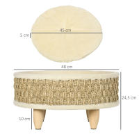 PawHut Cama Elevada para Perros Cama para Perros Miniaturas con Cojín Lavable Cuerda de Seagrass Marco de Madera y Alfombrillas Antideslizantes Sofá para Mascotas para Interior Ø48x24,5 cm Beige - details 2